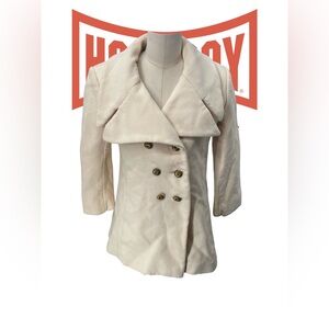 Elegant Cream Double-Breasted Pea Coat